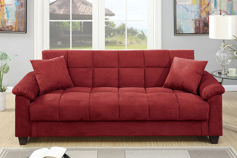 Cube Patterned Futon in Red Microfiber
