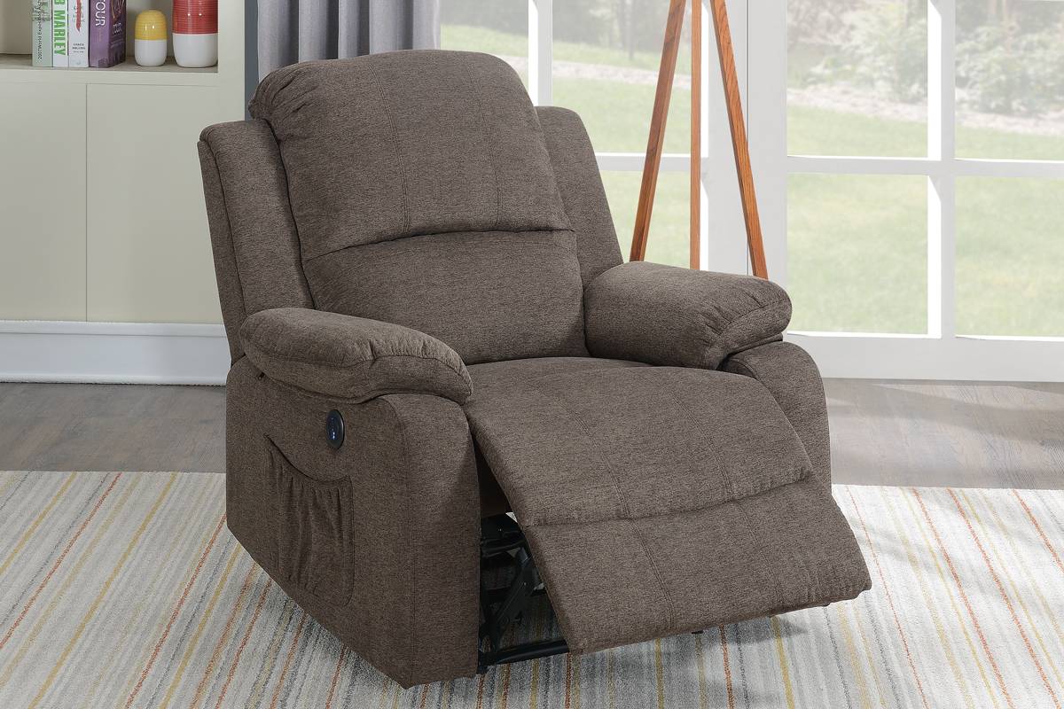 F86027 Power recliner tan velvet