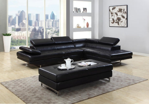 sectional With Adjustable Headrests, in Black