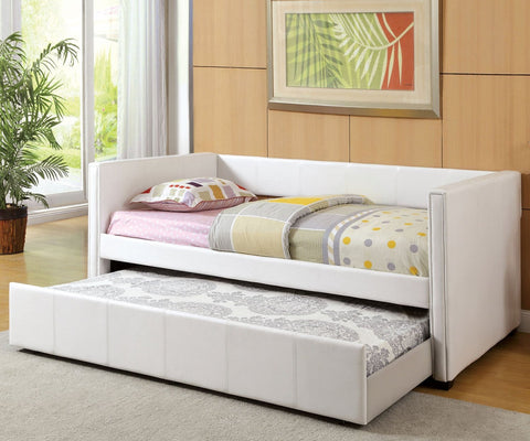 Modern Leatherette Daybed With Trundle, White