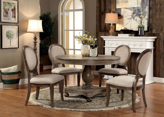 Kathryn Round Dining Set, Rustic Dark Oak