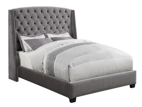 Grey Velvet Upholstered Bed