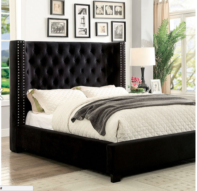 Cayla Upholstered Bed, Black