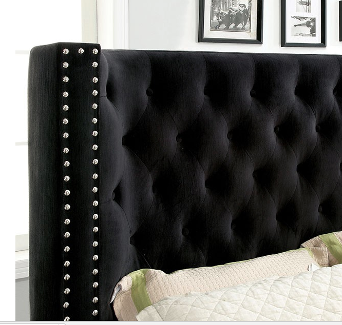 Cayla Upholstered Bed, Black