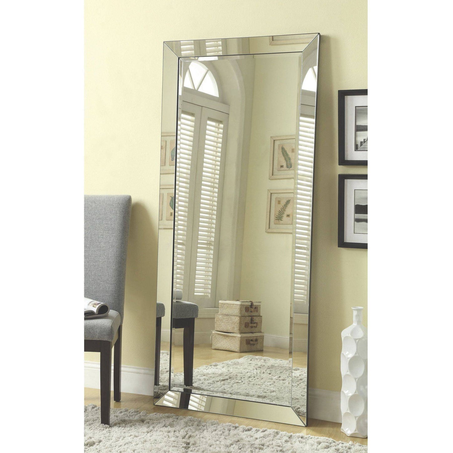 Silver Beveled Floor Mirror