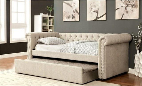 Tufted Daybed With Trundle, Beige