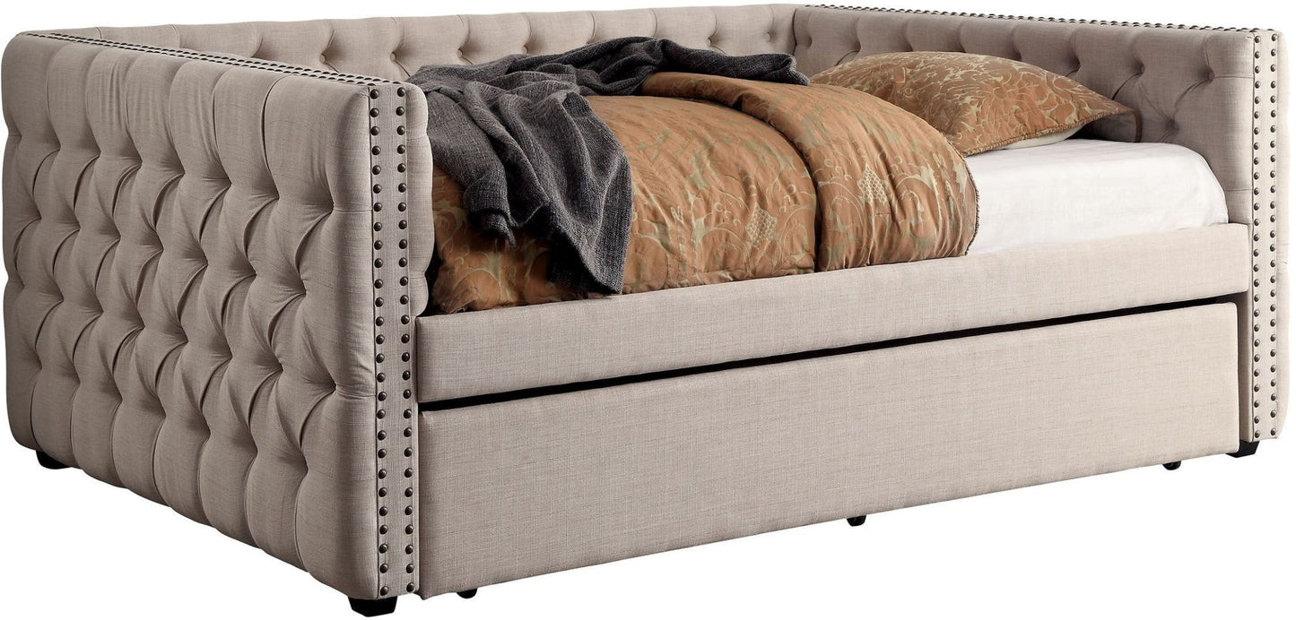 Comtemporary Tufted Twin/Twin Daybed With Trundle, Ivory