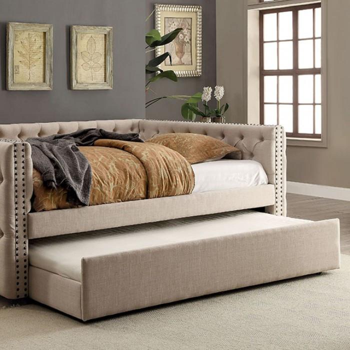 Comtemporary Tufted Twin/Twin Daybed With Trundle, Ivory