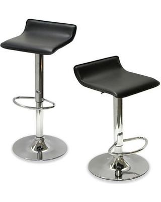 Simone Black Leatherette Adjustable Bar Stool, Set of 2