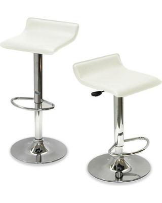 Simone White Leatherette Adjustable Bar Stool, Set of 2