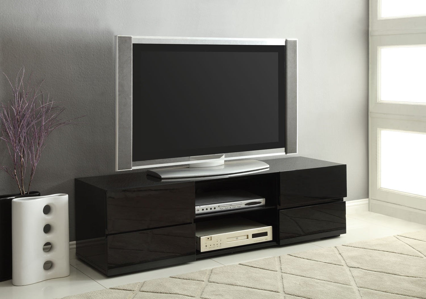 contemporary style 4 Drawer Black Tv Stand