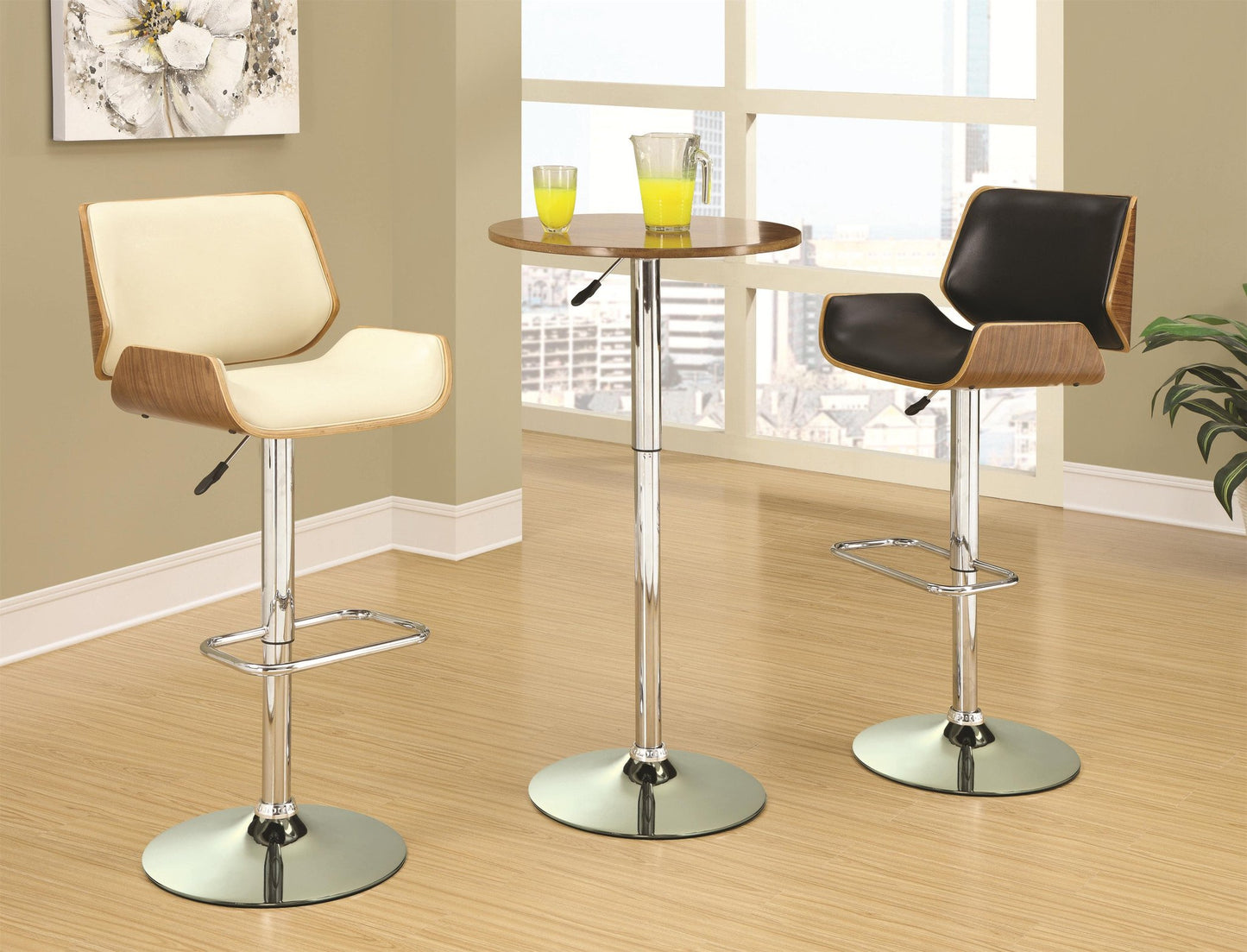 Ador Walnut and Ecru Adjustable Swivel Bar Stool