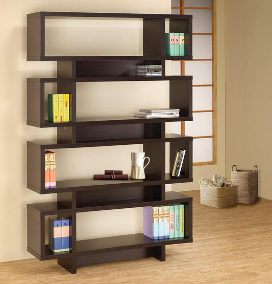 Modern Four Tier Bookcase, in Cappuccino