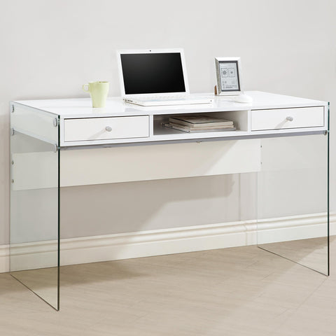 Contemporary Desk with transparent glass sides, White