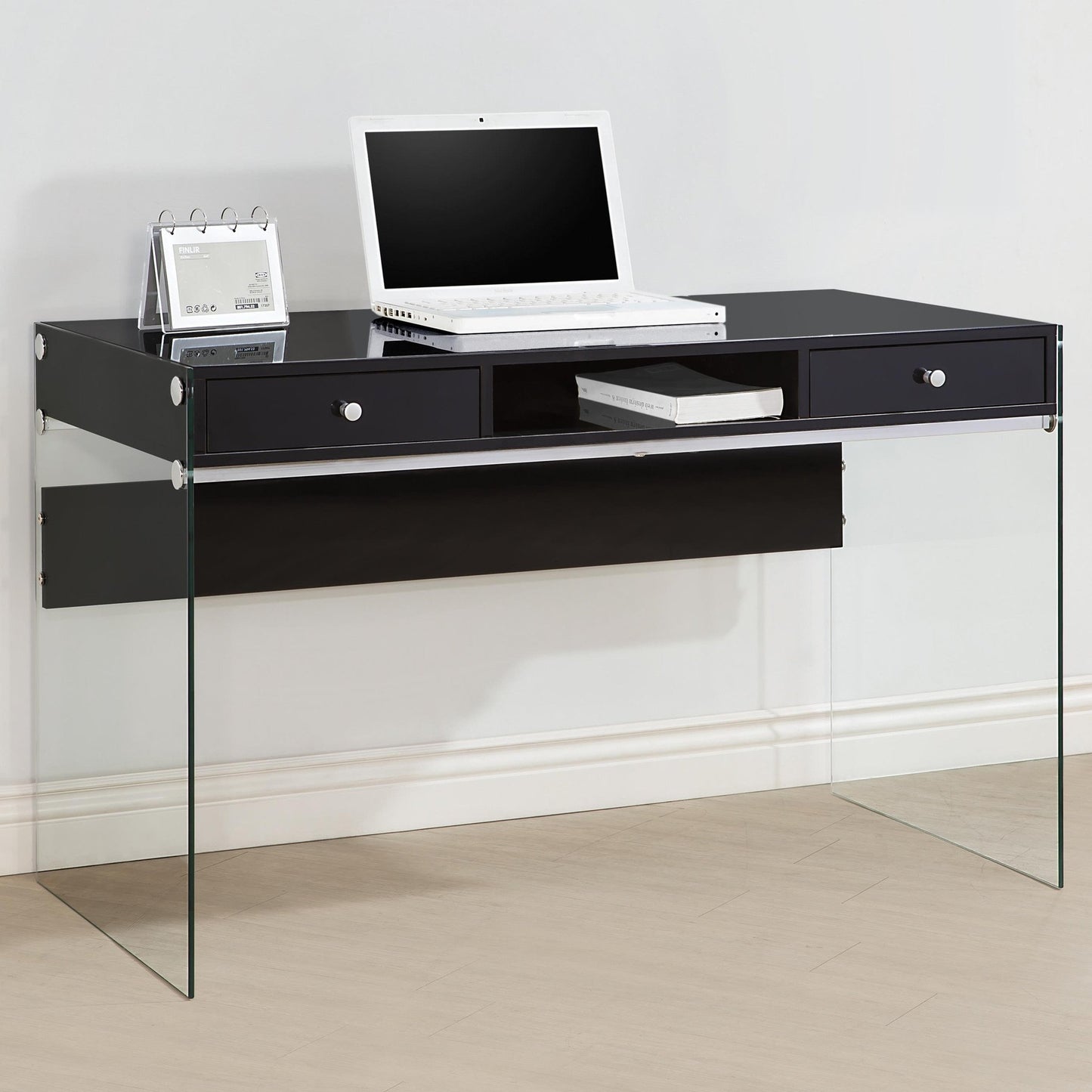 Contemporary Desk with transparent glass sides, Black