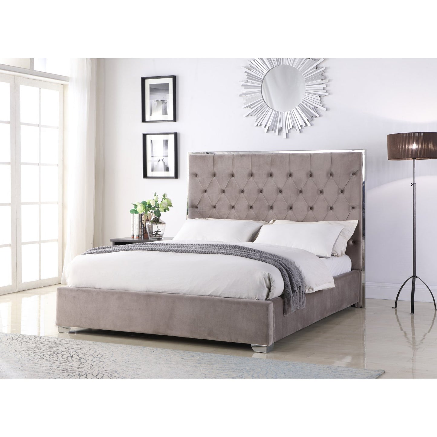 Lexa Tufted Velour Platform Bed - Blue