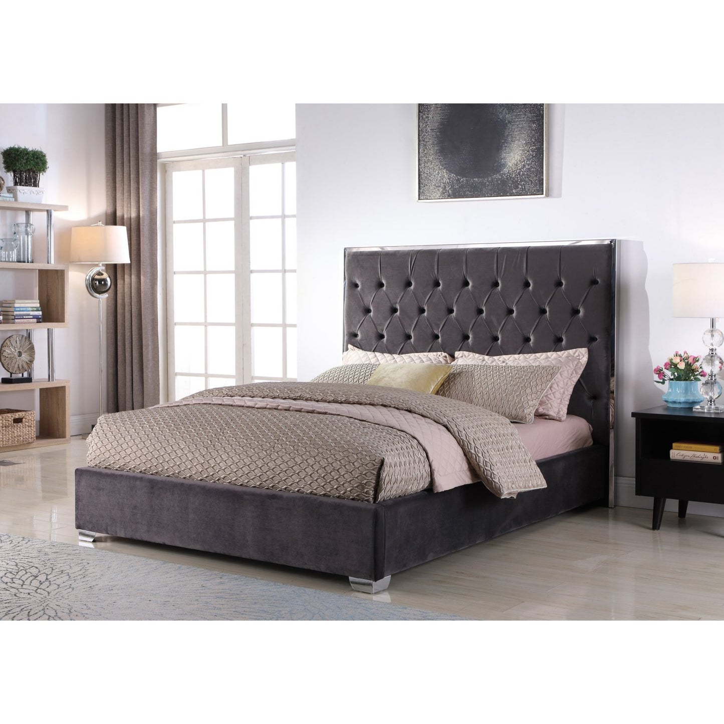 Lexa Tufted Velour Platform Bed - Blue