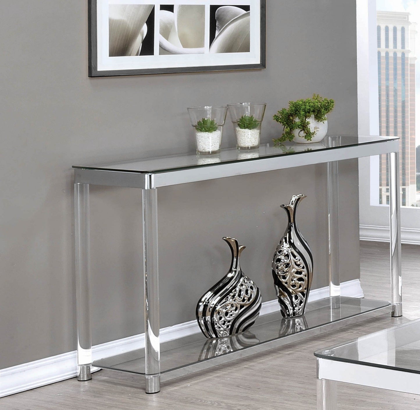 Contemporary Glass Top with acrylic legs Console Table