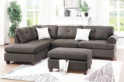 Ash Black Sectional Sofa with Storage Ottoman