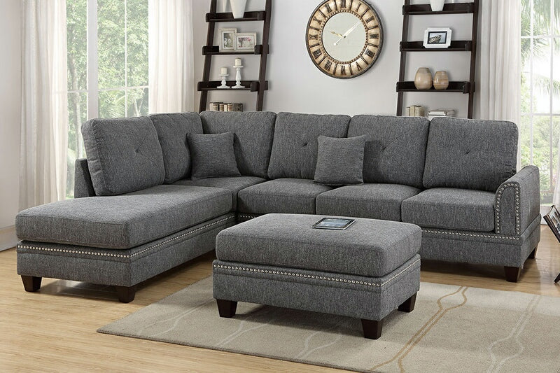 Polyfiber 2 Piece Sectional Set With Nail head Trim - Gray