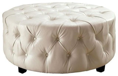 Tufted Round Ottoman, in white bonded leather