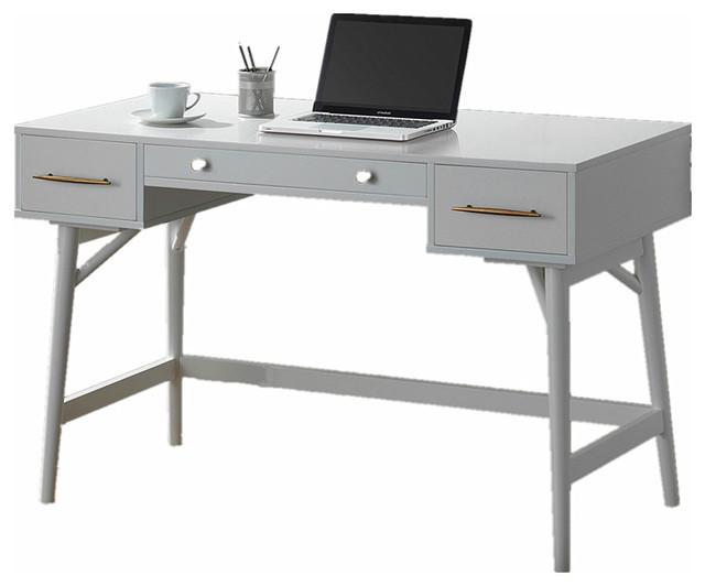 Writing Desk with 3 Drawers, In White Finish