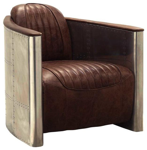Brancaster Aluminum and Top Grain Leather Accent Chair, Retro Brown