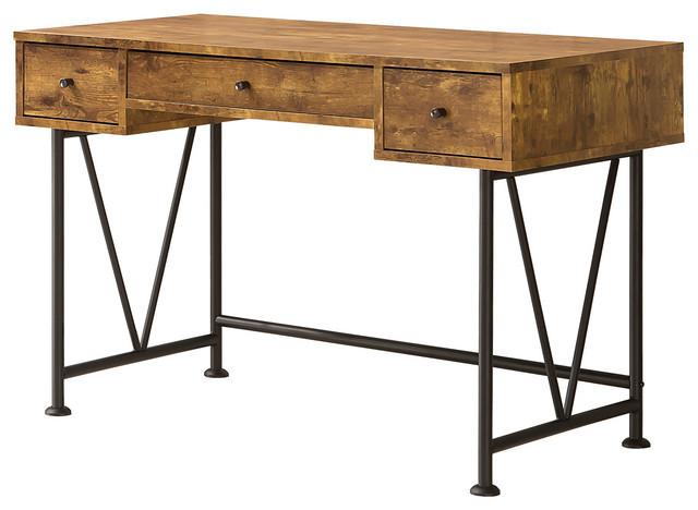 Industrial Style Wood Writing Desk With Metal Legs