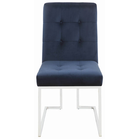 Evianna Set of 2 Chrome Dining Side Chairs Blue Velvet