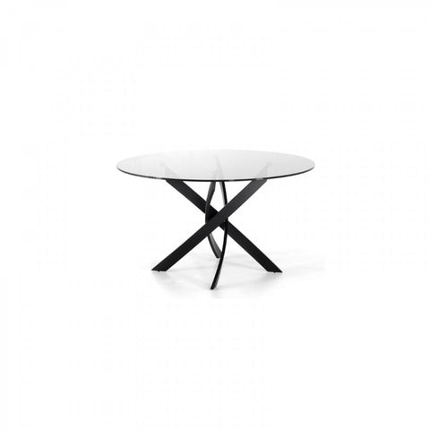 Modrest Pyrite Modern Smoked Glass & Black Round Dining Table