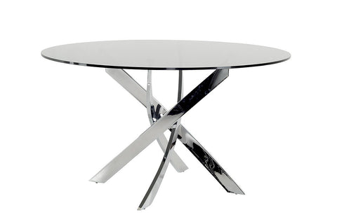 Modrest Pyrite Modern Smoked Glass & Chrome Round Dining Table