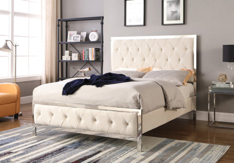 Upholstered Tufted Panel Bed -Beige