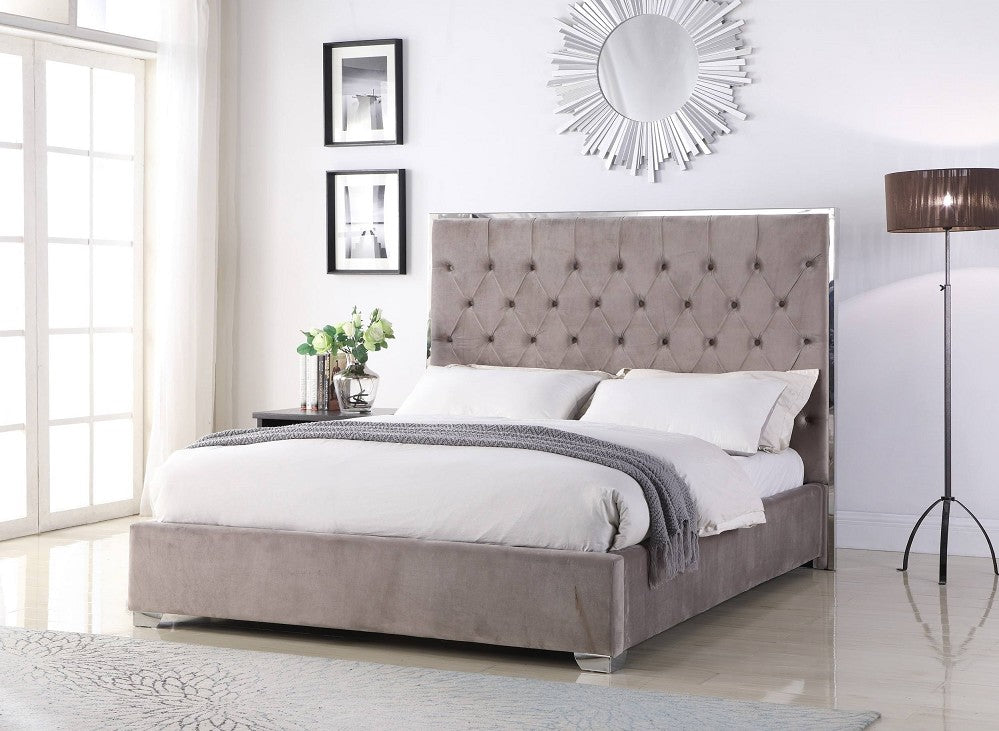 Lexa Tufted Velour Platform Bed - Dark Gray