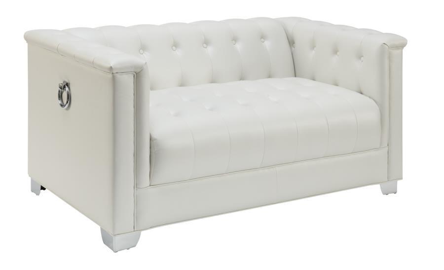 Pearl White Leatherette Tufted Sofa