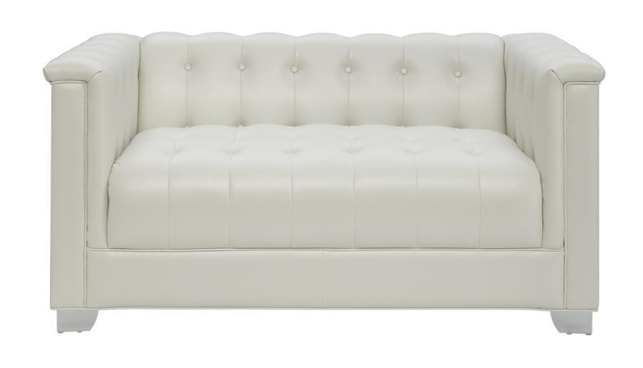 Pearl White Leatherette Tufted Sofa