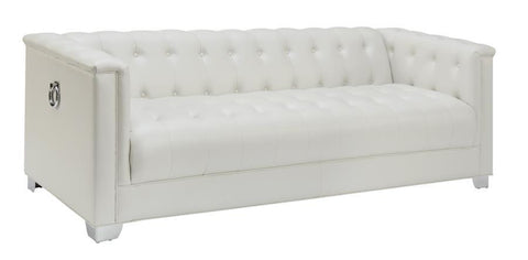 Pearl White Leatherette Tufted Sofa