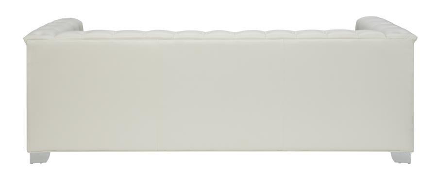 Pearl White Leatherette Tufted Sofa