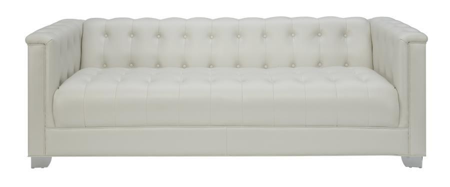 Pearl White Leatherette Tufted Sofa