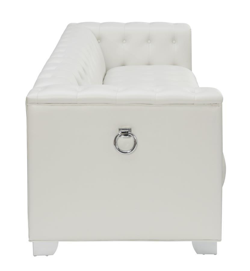 Pearl White Leatherette Tufted Sofa