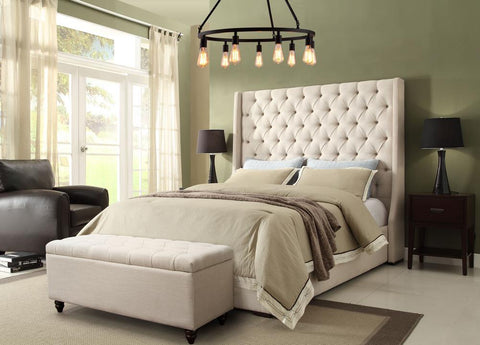 Park Avenue Tufted Bed With Vintage Wing, Sand Linen